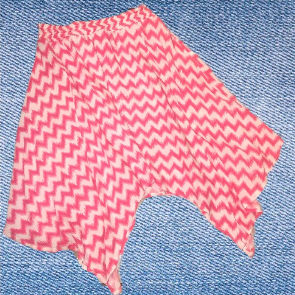 Hot Pink White Chevron Handkerchief Skirt